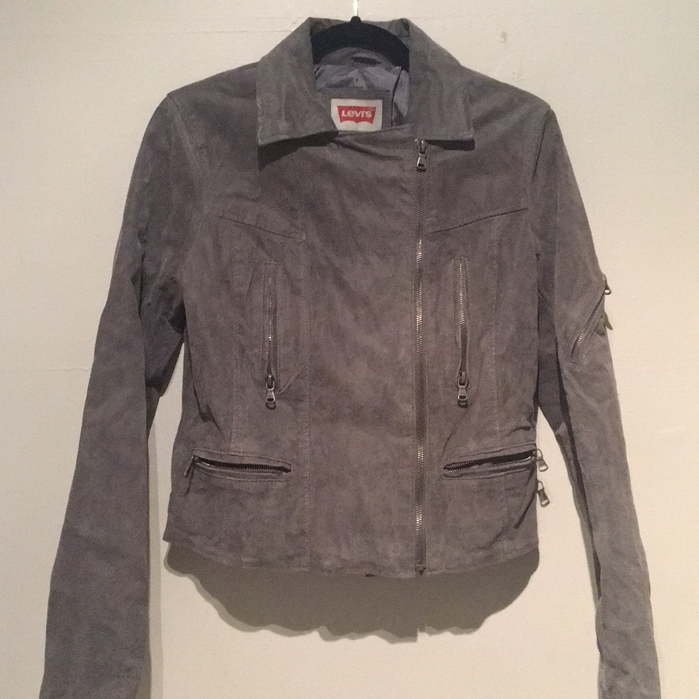 Levi’s Grey Suede Leather Moto Jacket - Picture 2 of 6